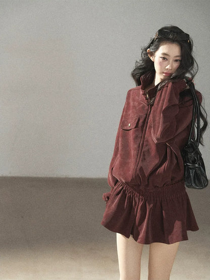 Faux Leather Stand Collar Jacket