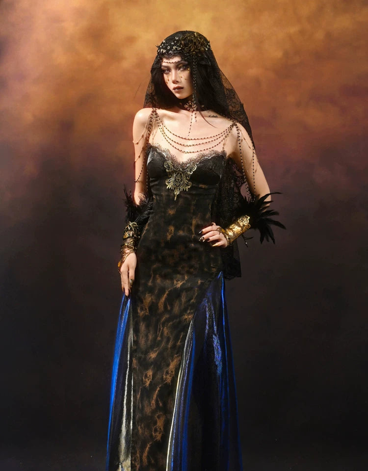 Gold Jacquard A-Line Evening Dress