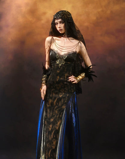 Gold Jacquard A-Line Evening Dress