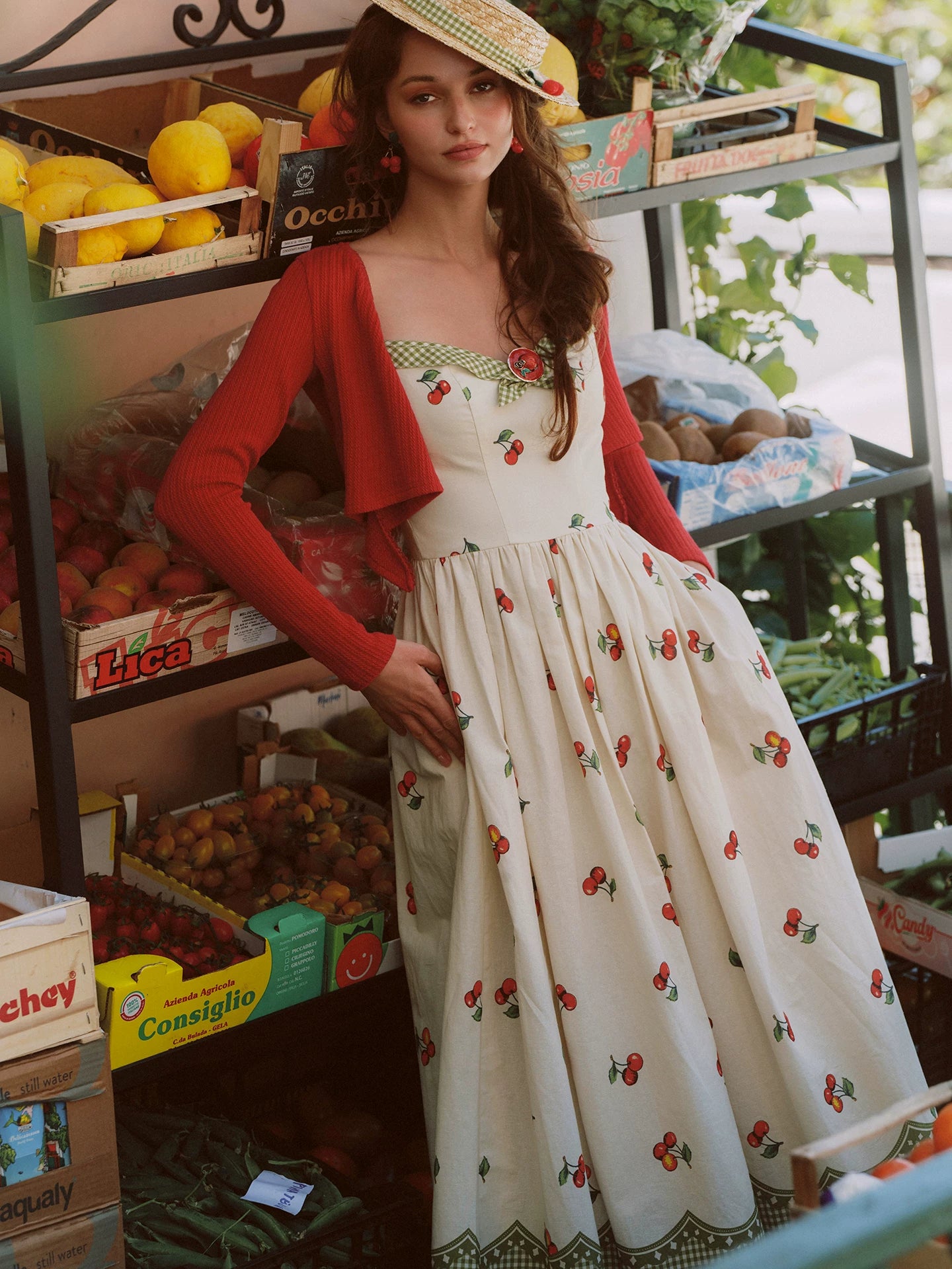 Cherry Print Fitted Dress