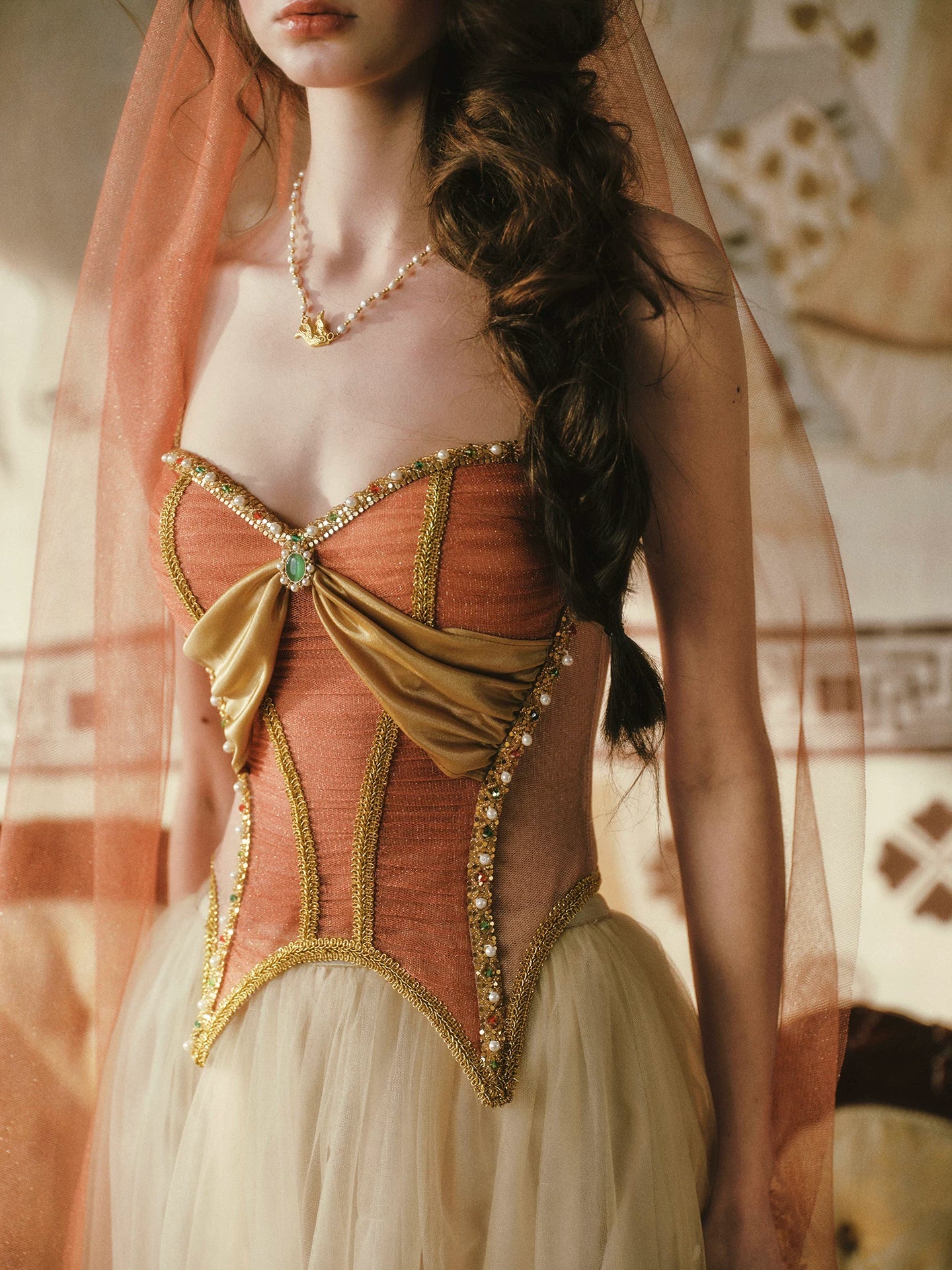 Gold Mesh Corset Dress Set