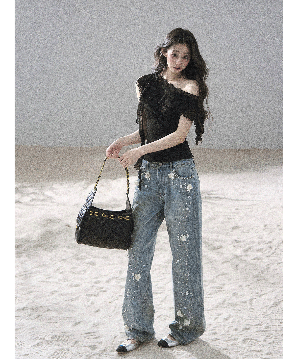 Lace One-Shoulder Crop Tee