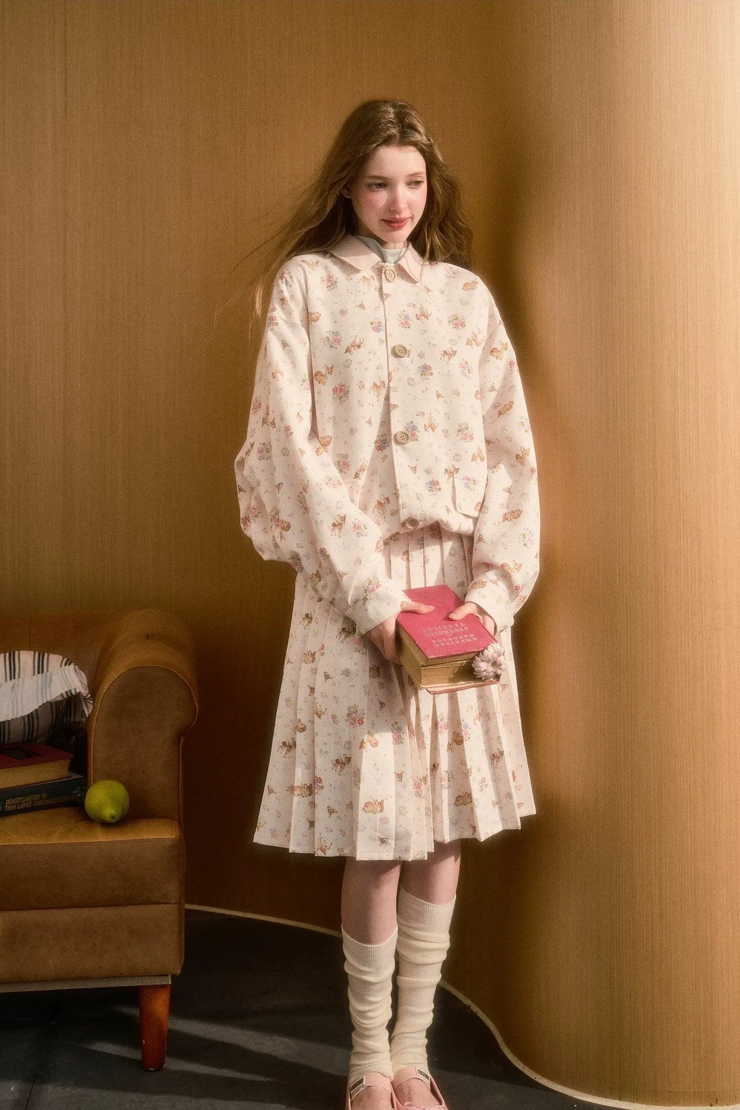 Pleated Printed A-Line Skirt
