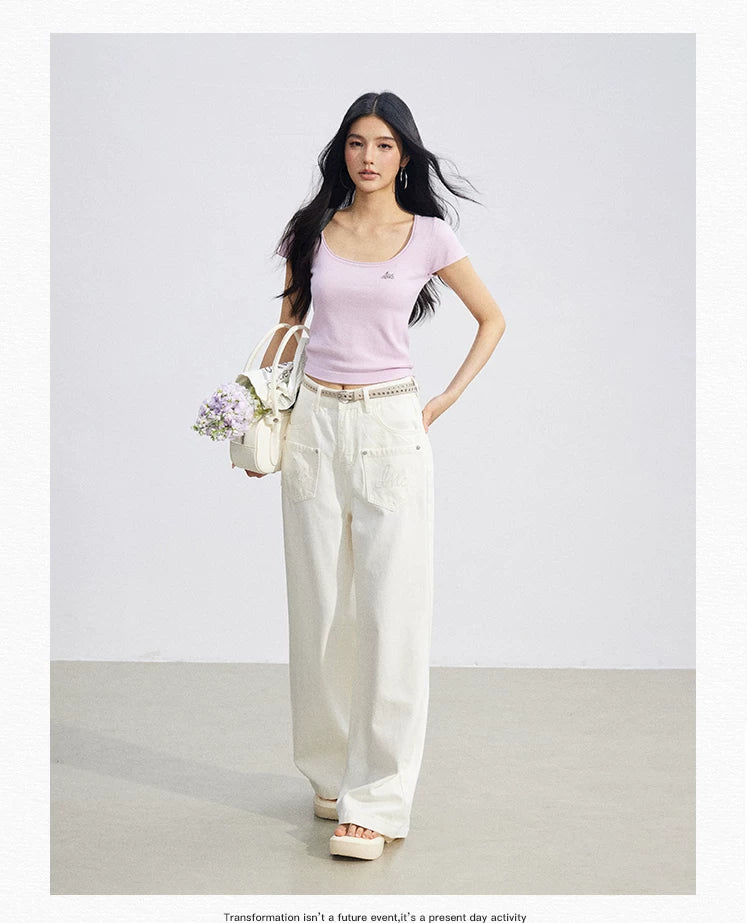 Candy Color U-Neck Short Sleeve T-Shirt
