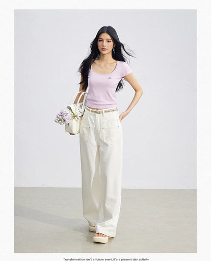 Candy Color U-Neck Short Sleeve T-Shirt