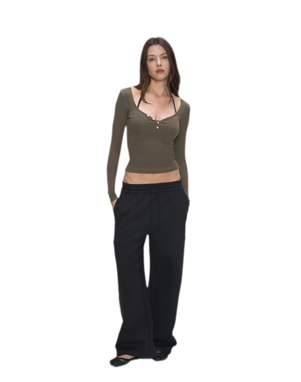 Ribbed V-Neck Button Top