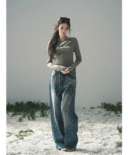 Washed Pearl Wide-Leg Jeans