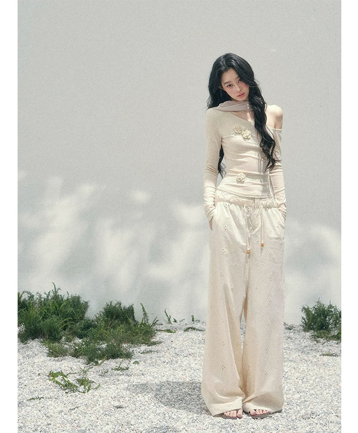 Wide-Leg Embroidered Pants