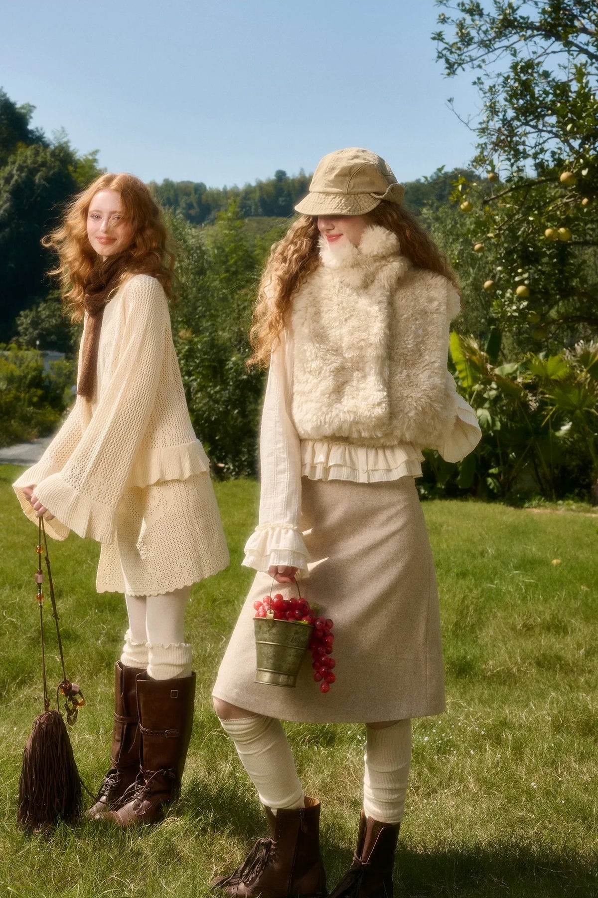 Ensemble chemise à volants et jupe en coton