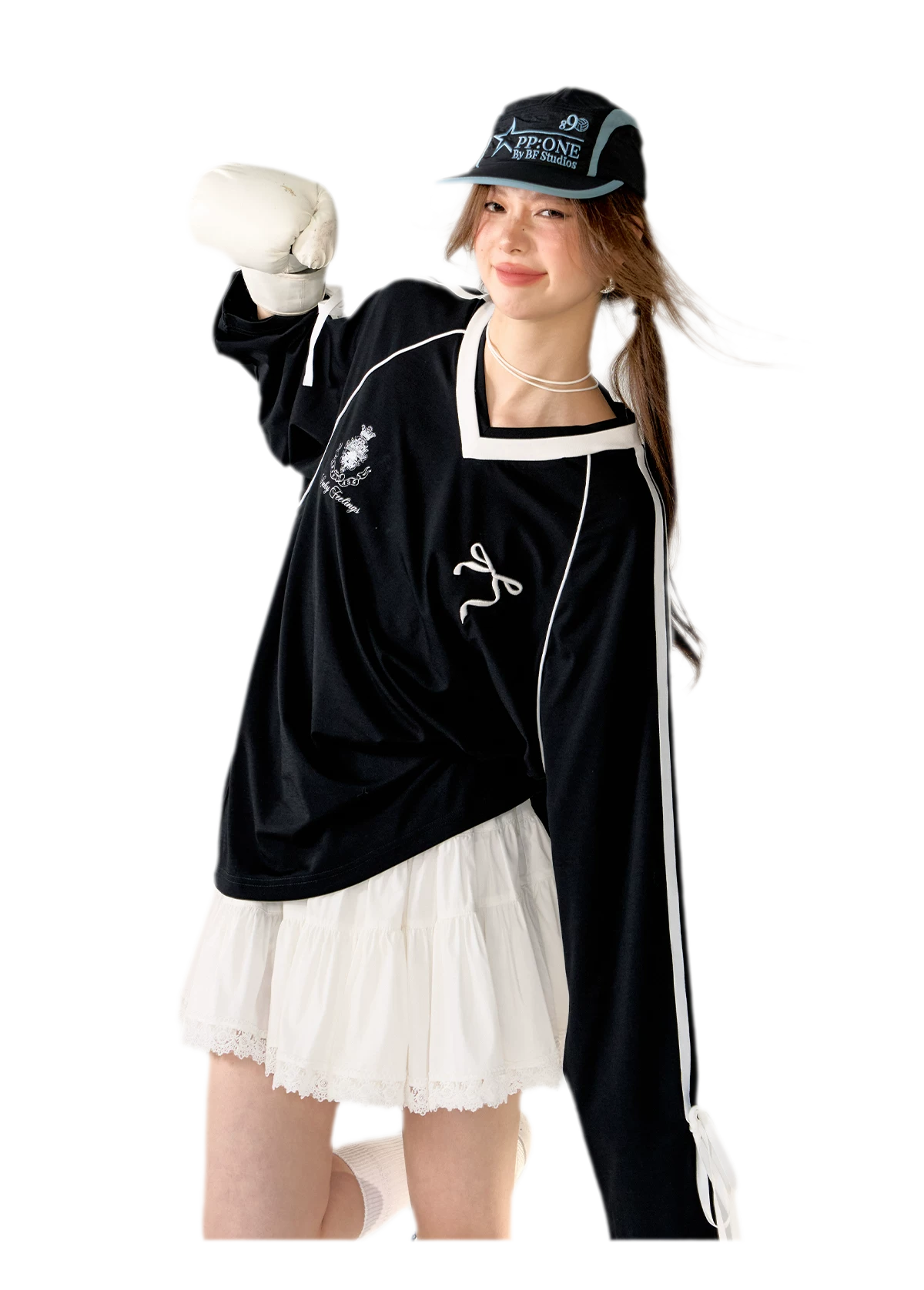 Colorblock Bow Embroidered Tee