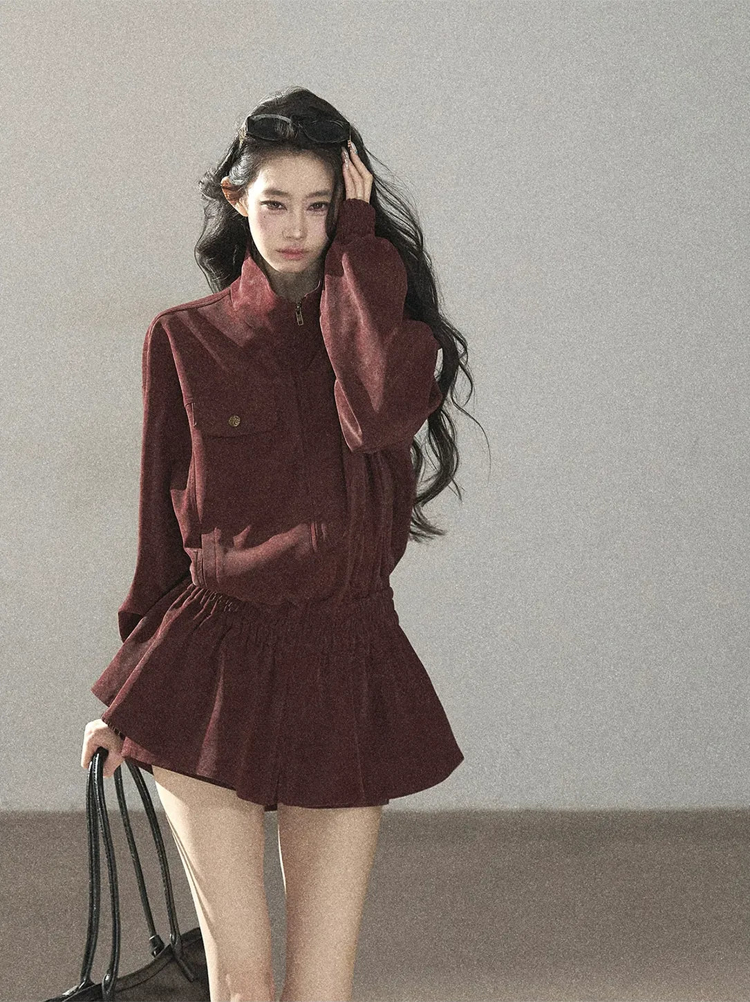 Faux Leather Stand Collar Jacket