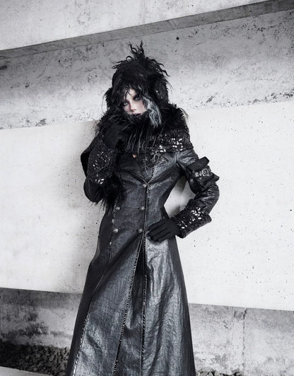 Cracked Leather Fleece-Lined Coat