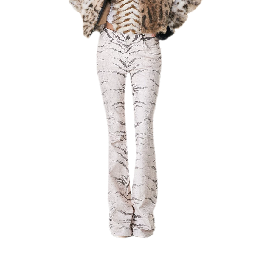 Quần jean ống loe họa tiết ngựa vằn washed