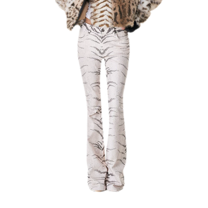 Quần jean ống loe họa tiết ngựa vằn washed