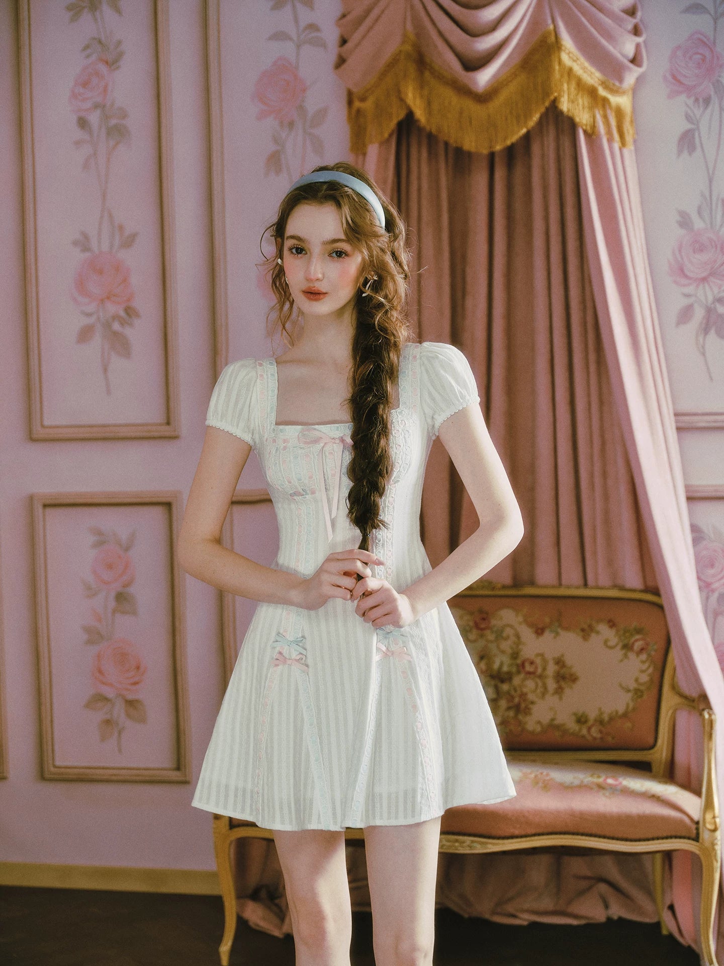 Jacquard Puff-Sleeve Corset Dress
