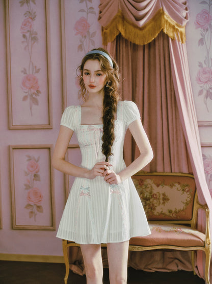 Jacquard Puff-Sleeve Corset Dress