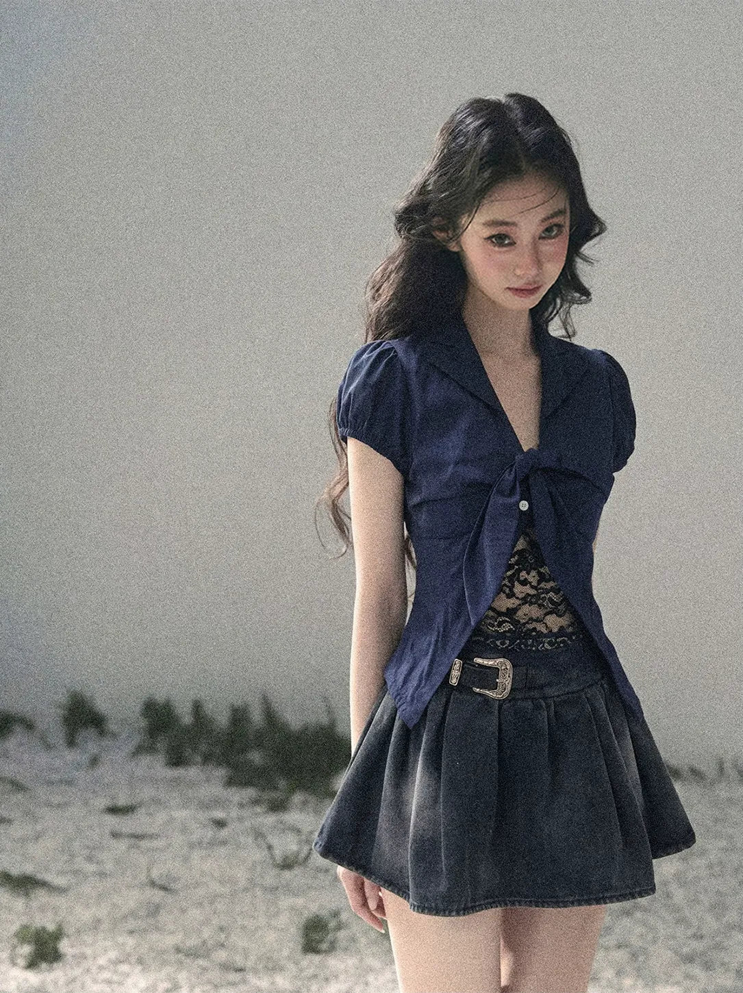 Washed Denim A-Line Skirt
