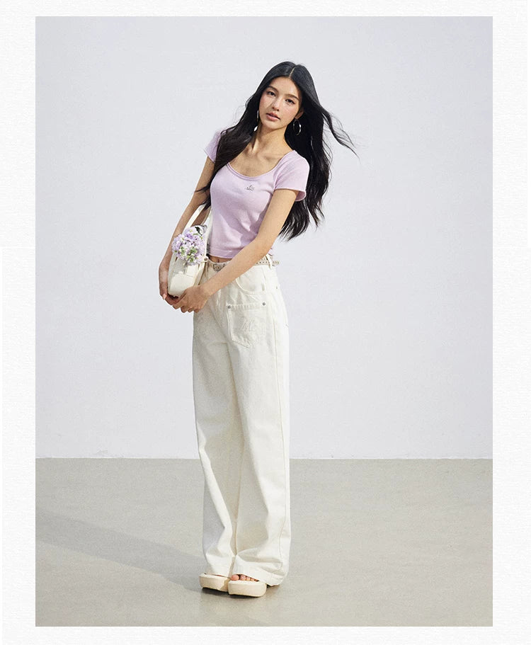 Candy Color U-Neck Short Sleeve T-Shirt