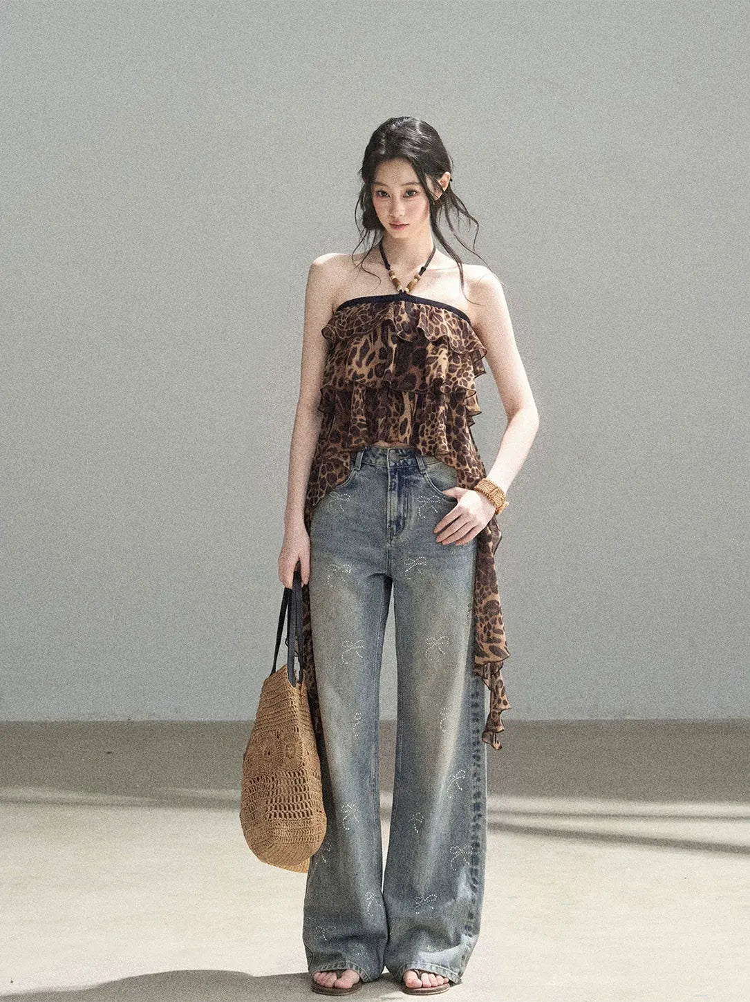 Leopard Ruffle Halter Top