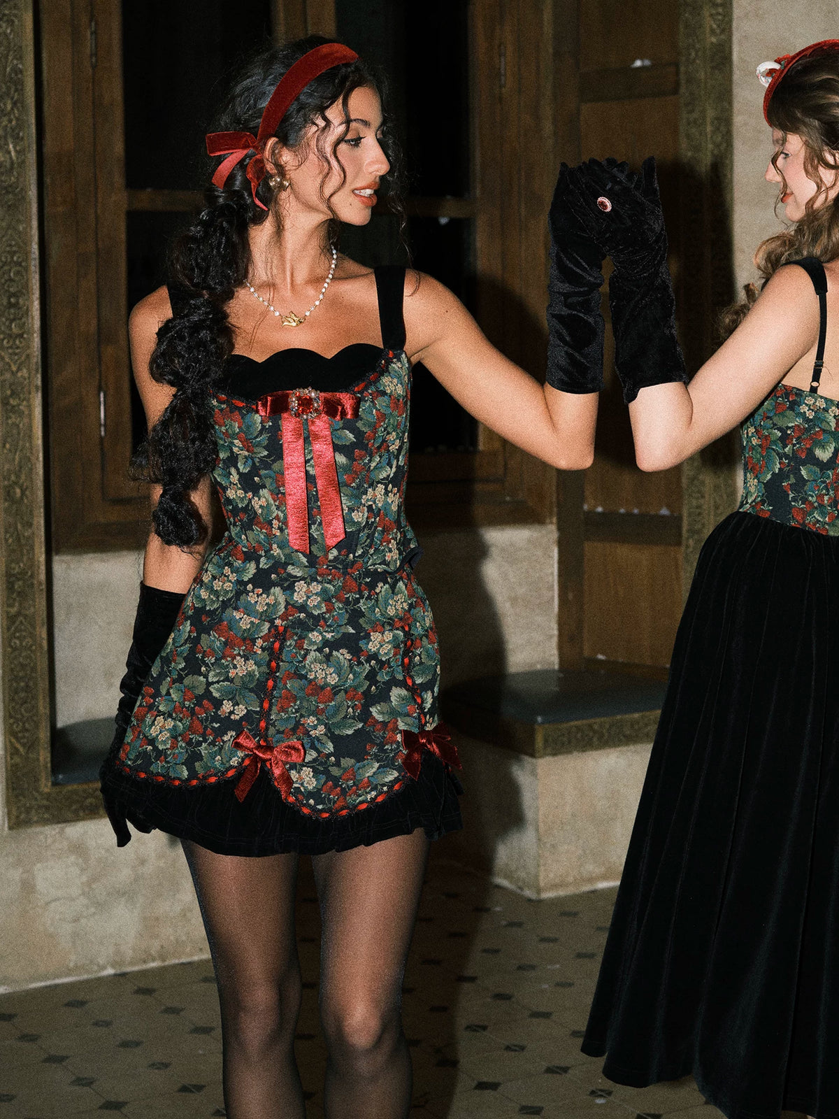 Floral Jacquard Corset Dress