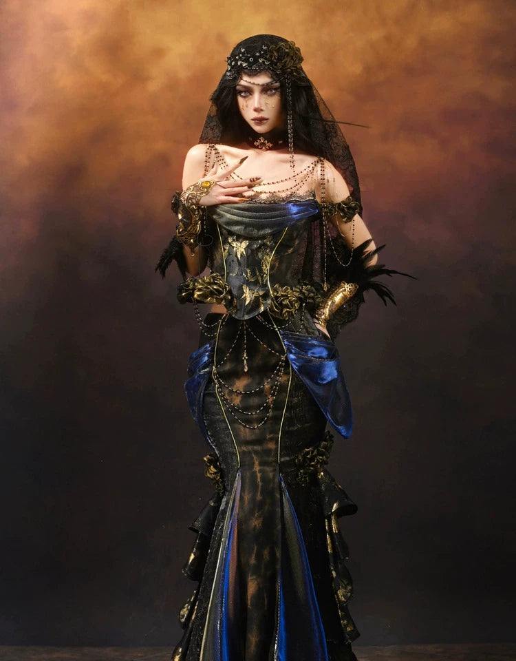 Gold Jacquard Mermaid Fishtail Skirt