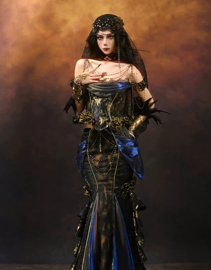 Gold Jacquard Mermaid Fishtail Skirt