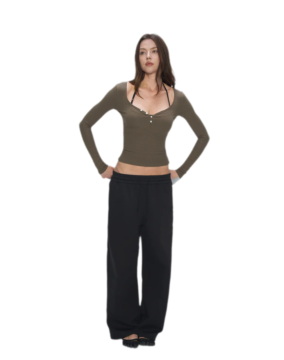 Ribbed V-Neck Button Top