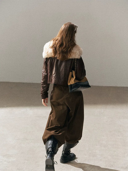 Sheepskin Cropped Goose-Down Jacket