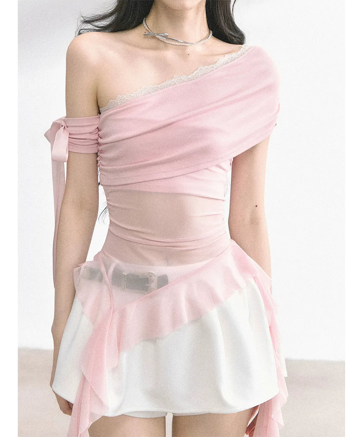 Sheer Asymmetric Mesh Tee