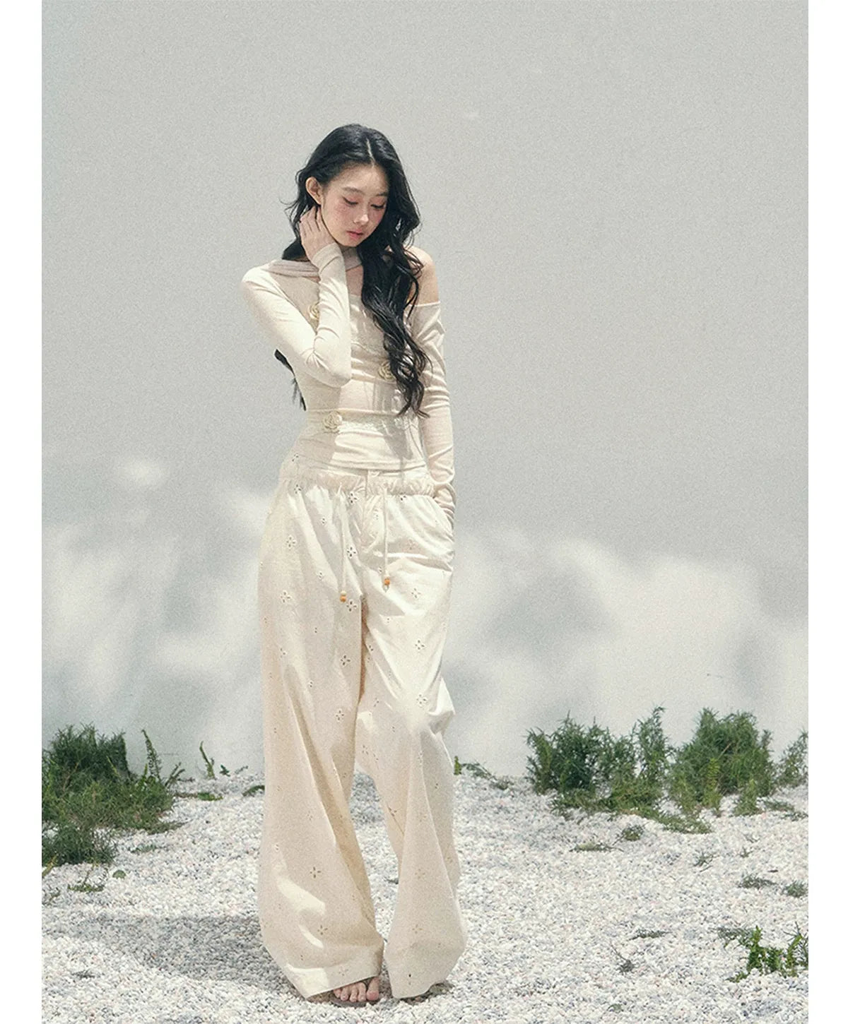Wide-Leg Embroidered Pants