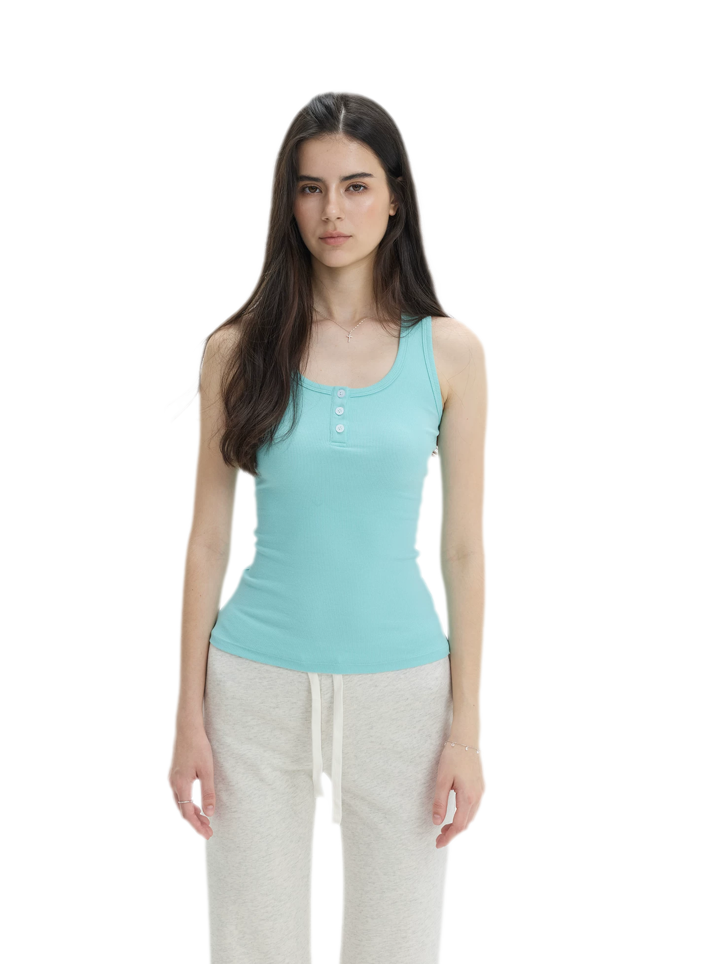Ribbed Slim-Fit Henley Tank
