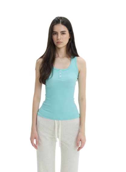 Ribbed Slim-Fit Henley Tank