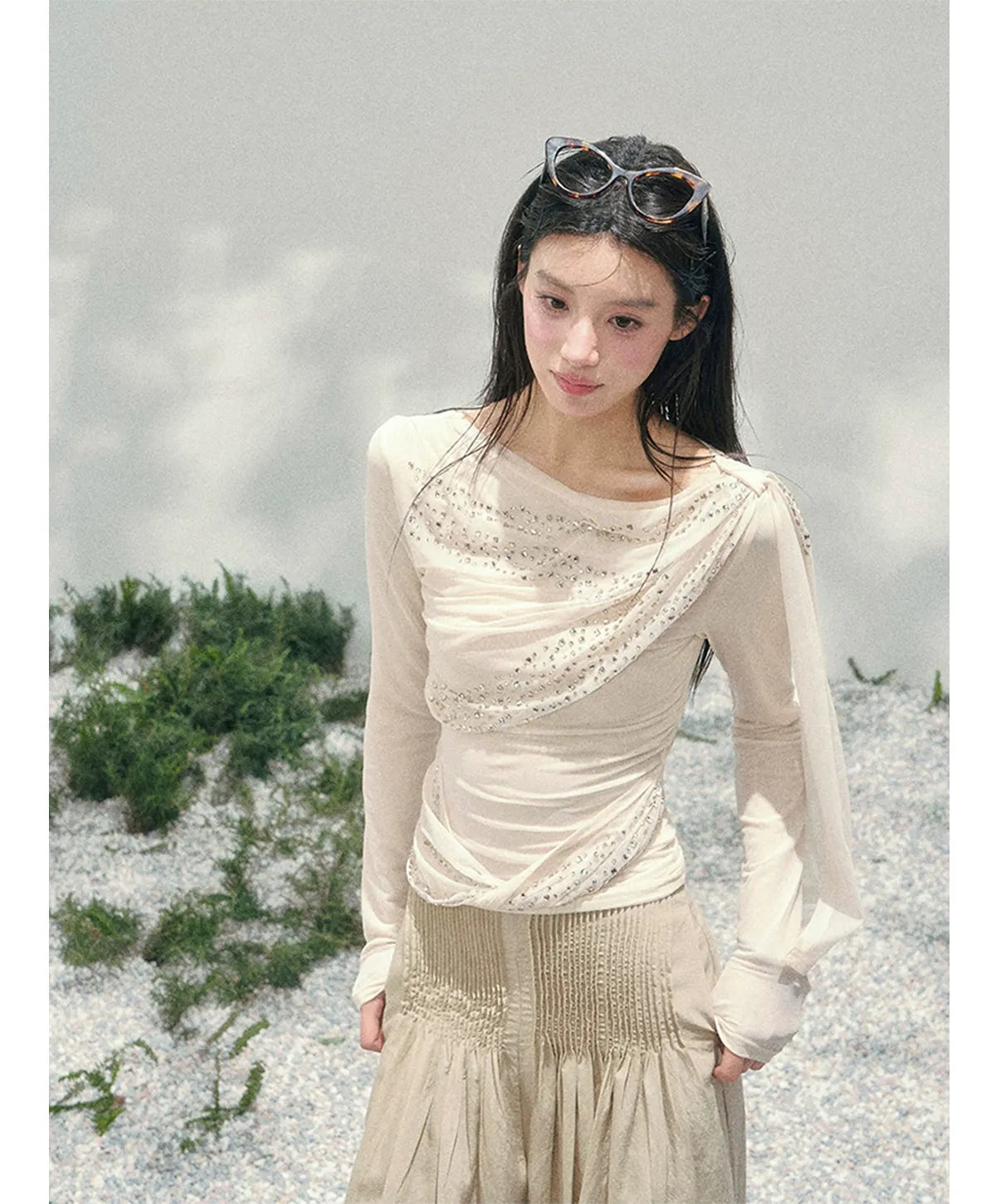 Mesh Drape Rhinestone Top | Final Sale