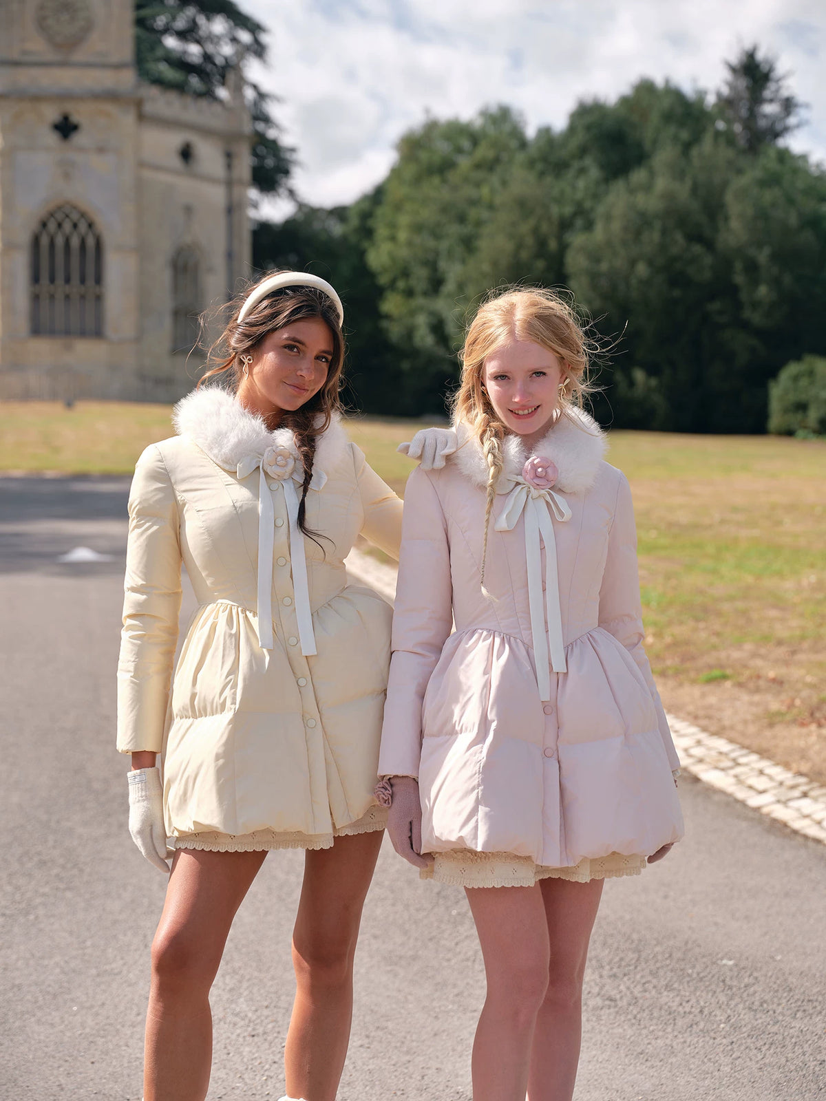 Satin Bow Fitted Down Coat