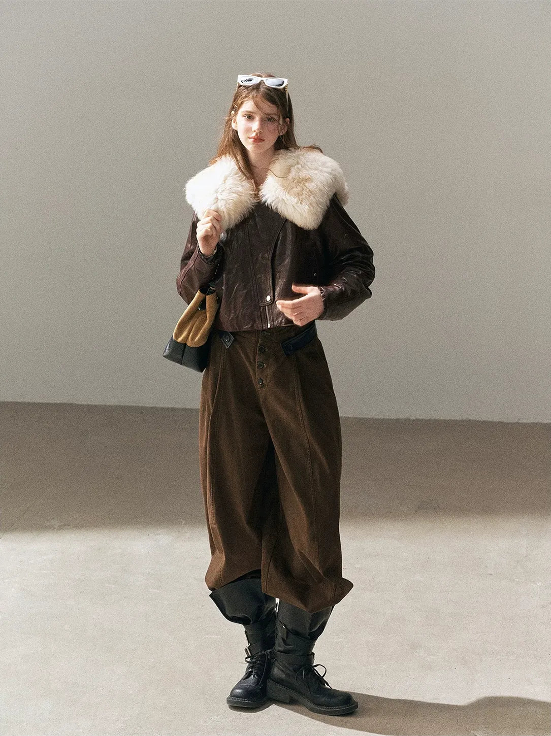 Sheepskin Cropped Goose-Down Jacket