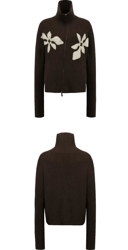 Appliqué Zip-Up Knit Jacket