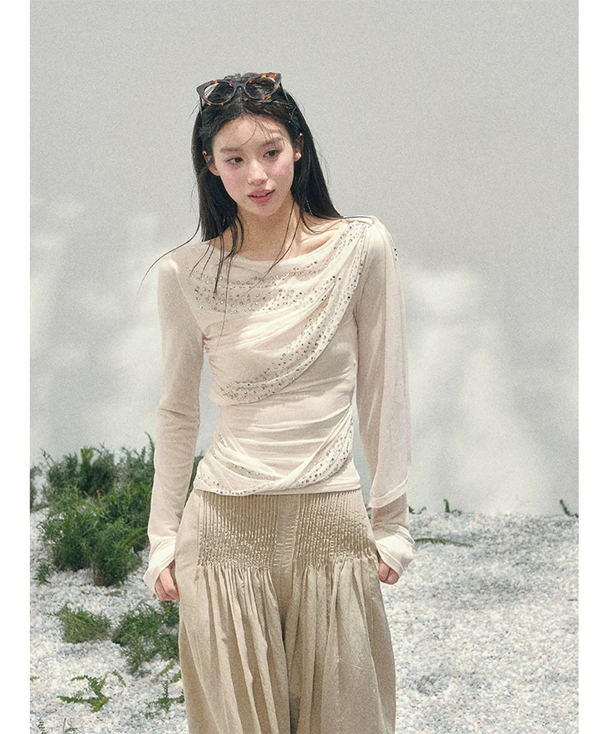 Mesh Drape Rhinestone Top | Final Sale