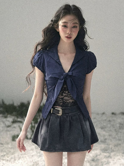 Washed Denim A-Line Skirt
