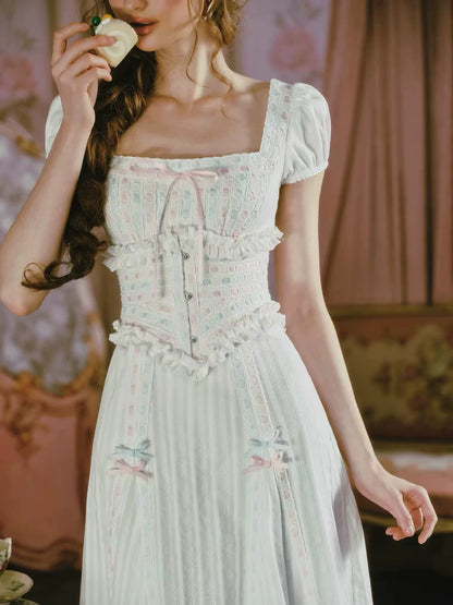 Jacquard Puff-Sleeve Corset Dress
