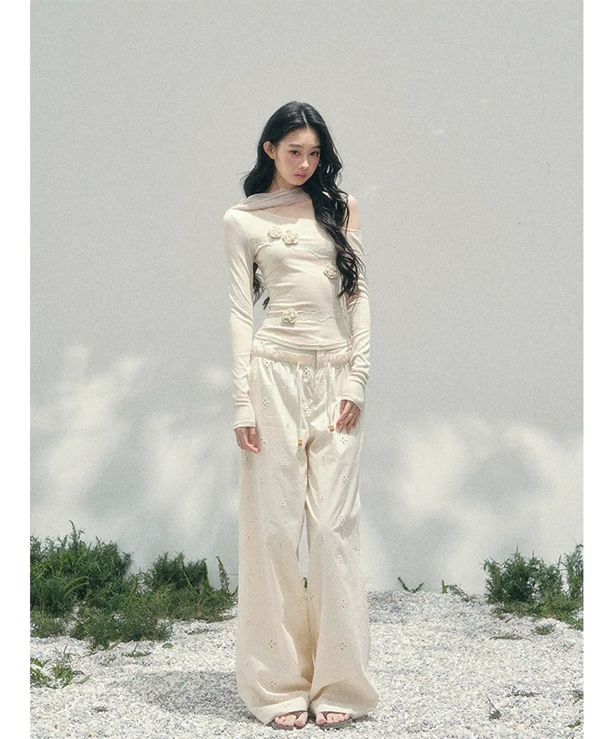 Wide-Leg Embroidered Pants