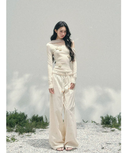 Wide-Leg Embroidered Pants