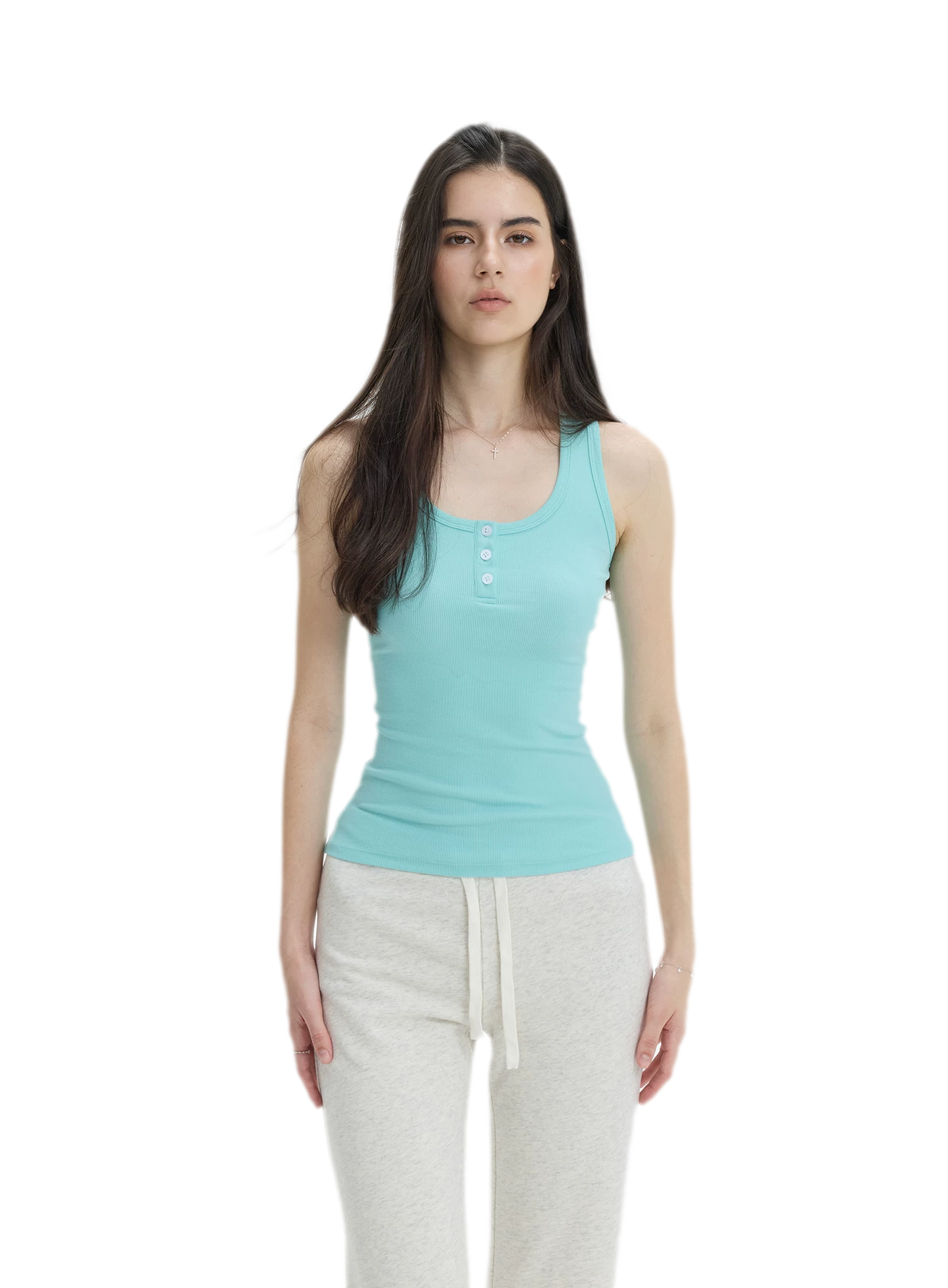 Ribbed Slim-Fit Henley Tank