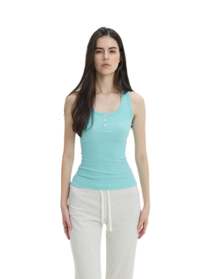 Ribbed Slim-Fit Henley Tank