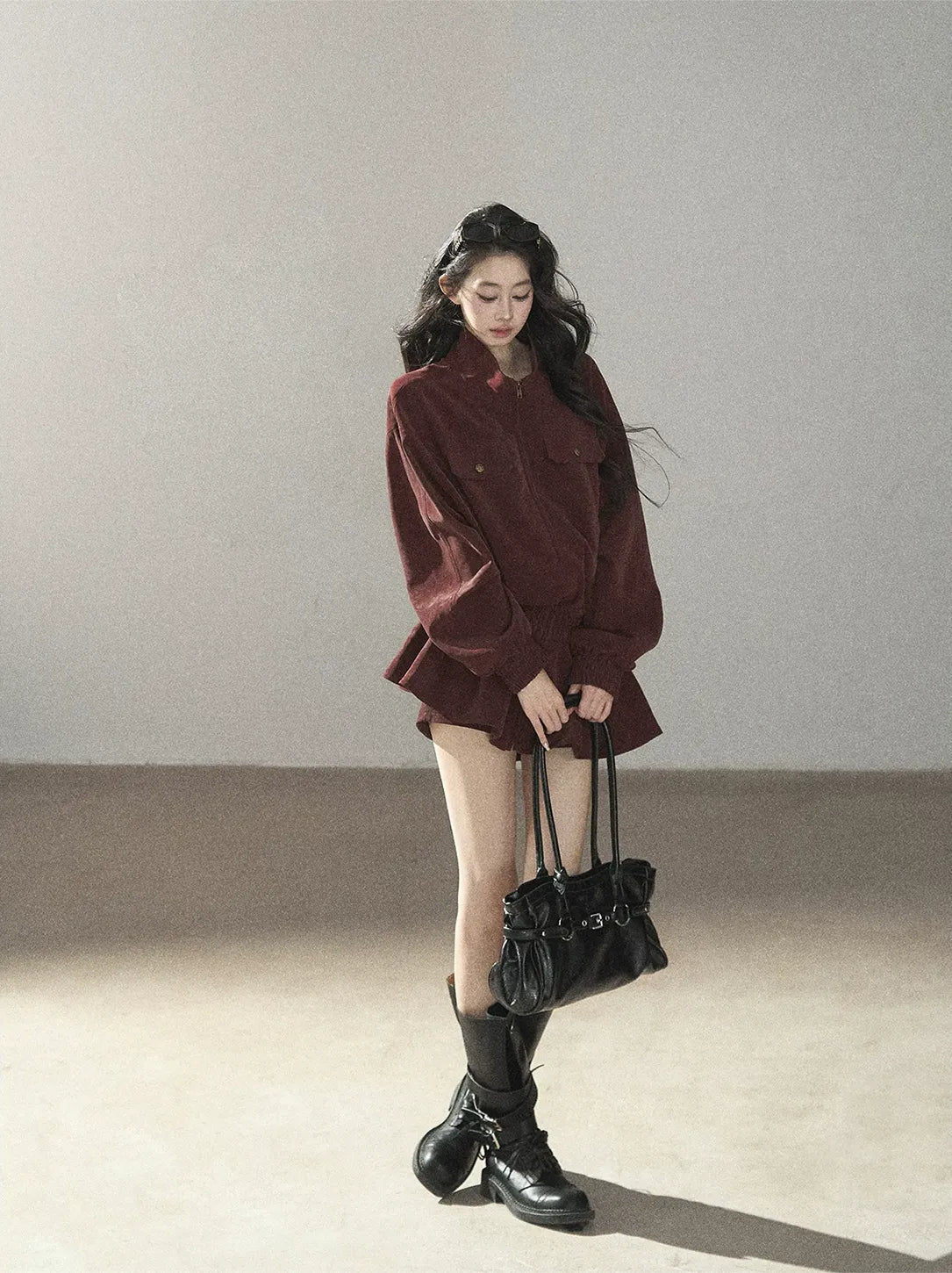 Faux Leather Stand Collar Jacket