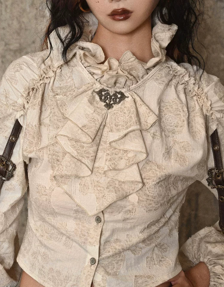 Vintage Jacquard Ruffle Collar Shirt