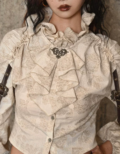 Vintage Jacquard Ruffle Collar Shirt