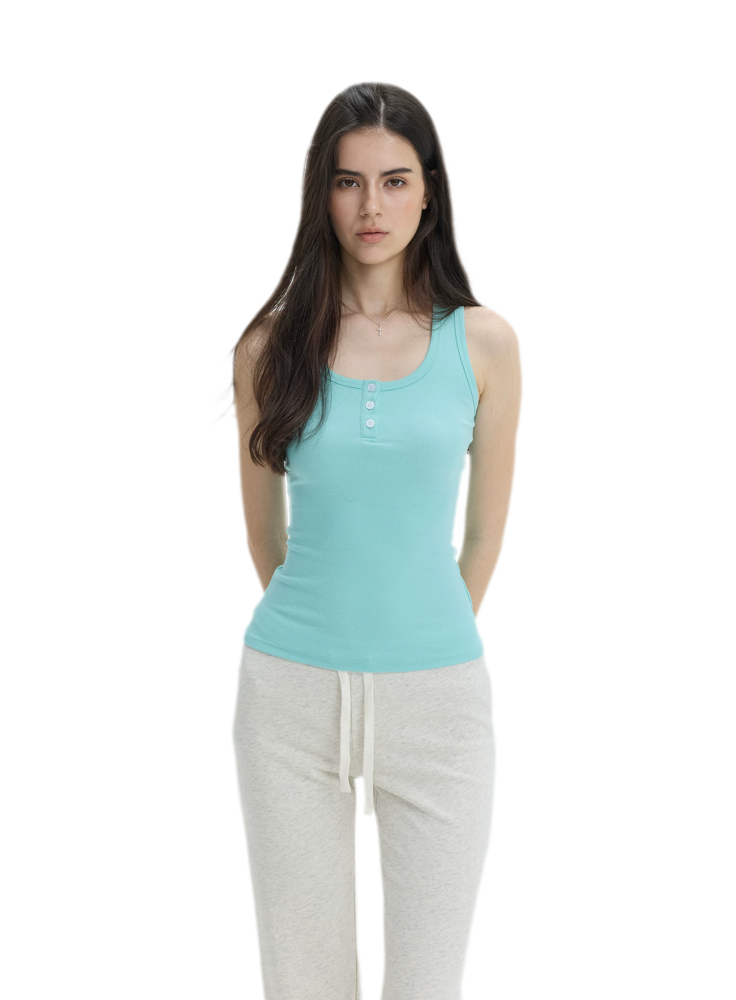 Ribbed Slim-Fit Henley Tank