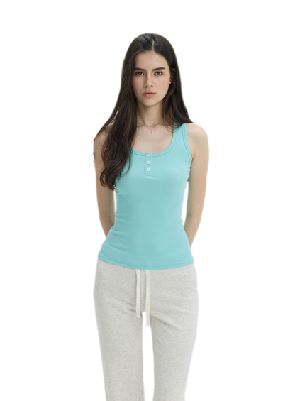 Ribbed Slim-Fit Henley Tank