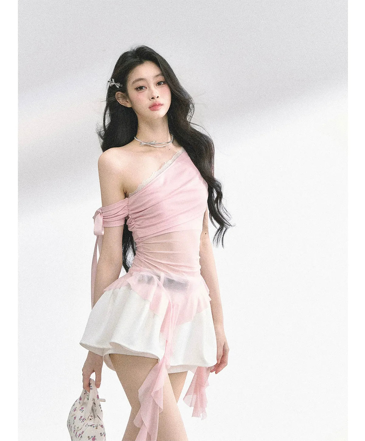 Sheer Asymmetric Mesh Tee