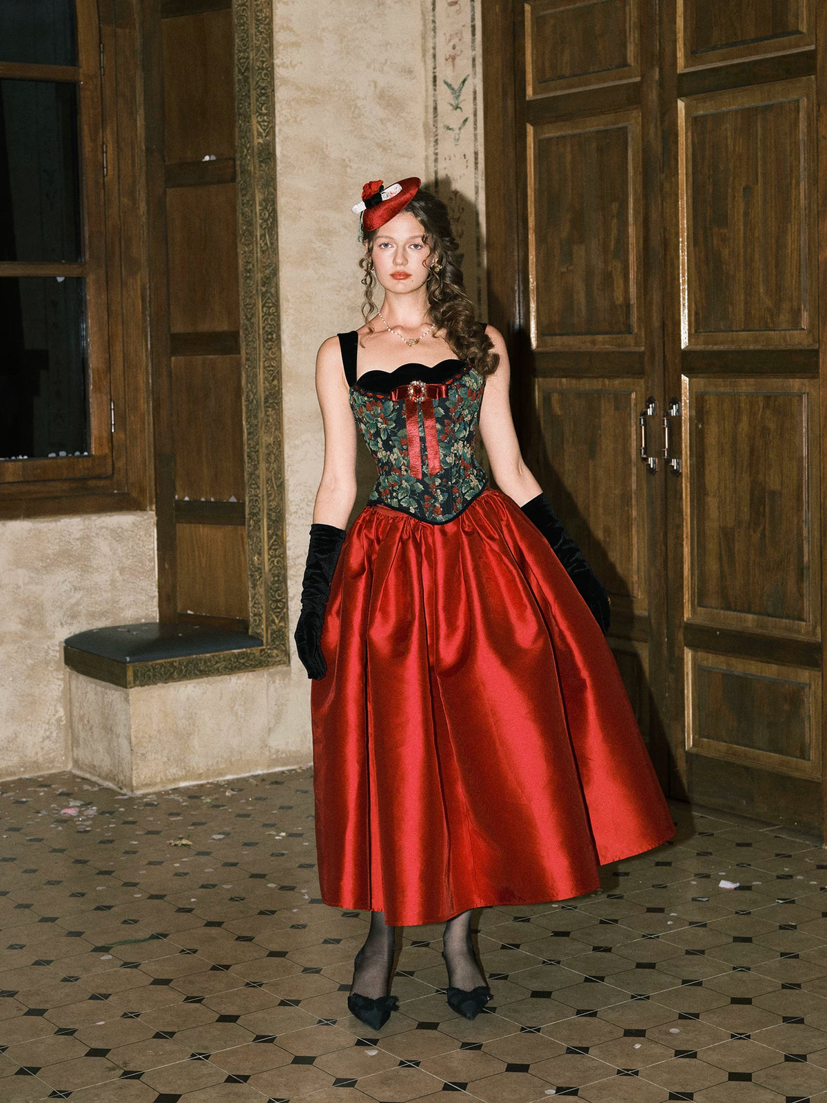 Floral Jacquard Corset Dress